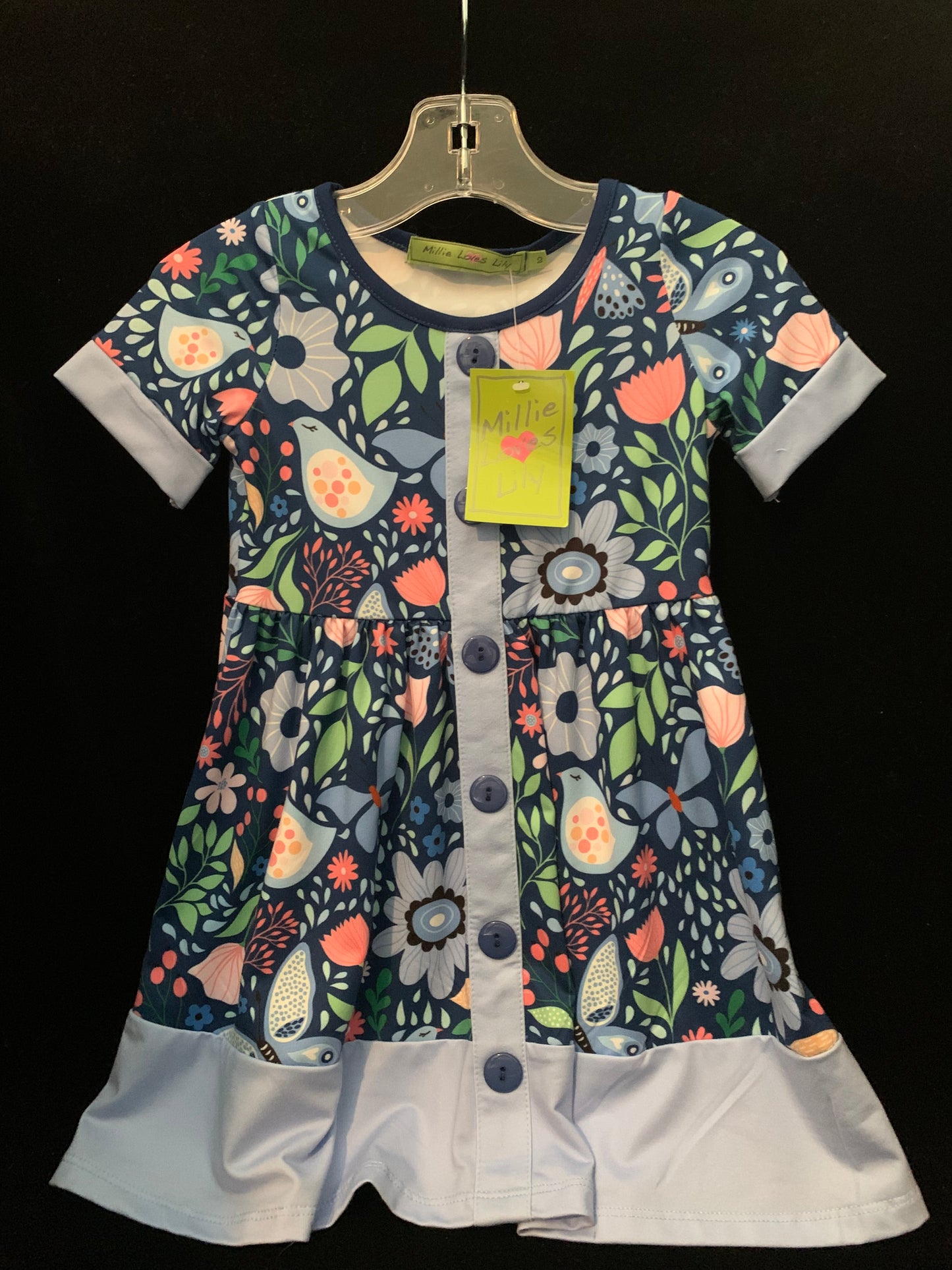 MLL & MM Navy Floral Butterfly Dress & Stripe Polo Shirt