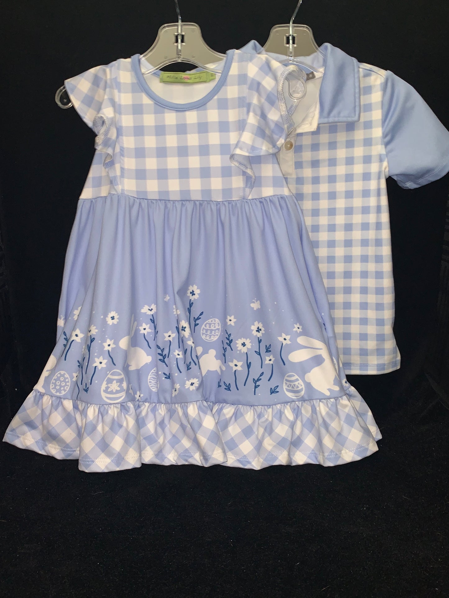 MLL & MM Girls Bunny & Daisy & Boys Periwinkle Gingham Shirt
