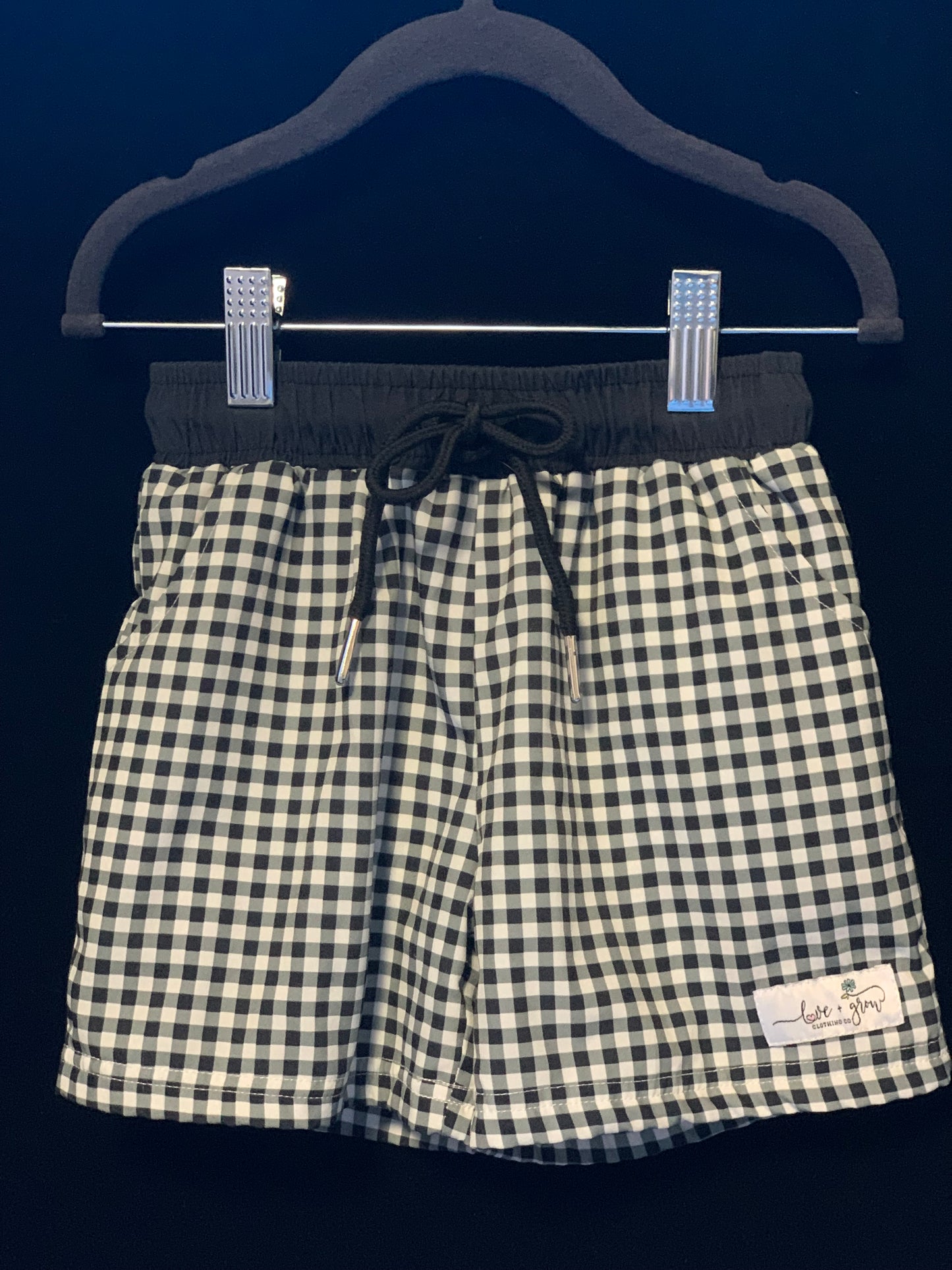 Love & Grow Girls 3pc Floral swim set & Boys Black Checker Trunks
