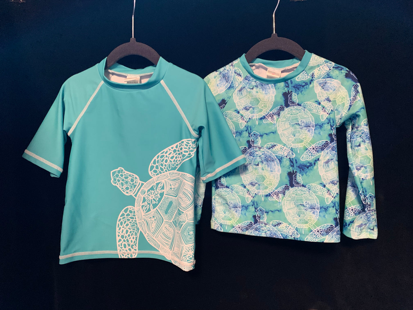 MLL & MM Turquoise Tie Dye Rash Guard Girl Bikini Bottom & Boy Rashguard w/Trunk