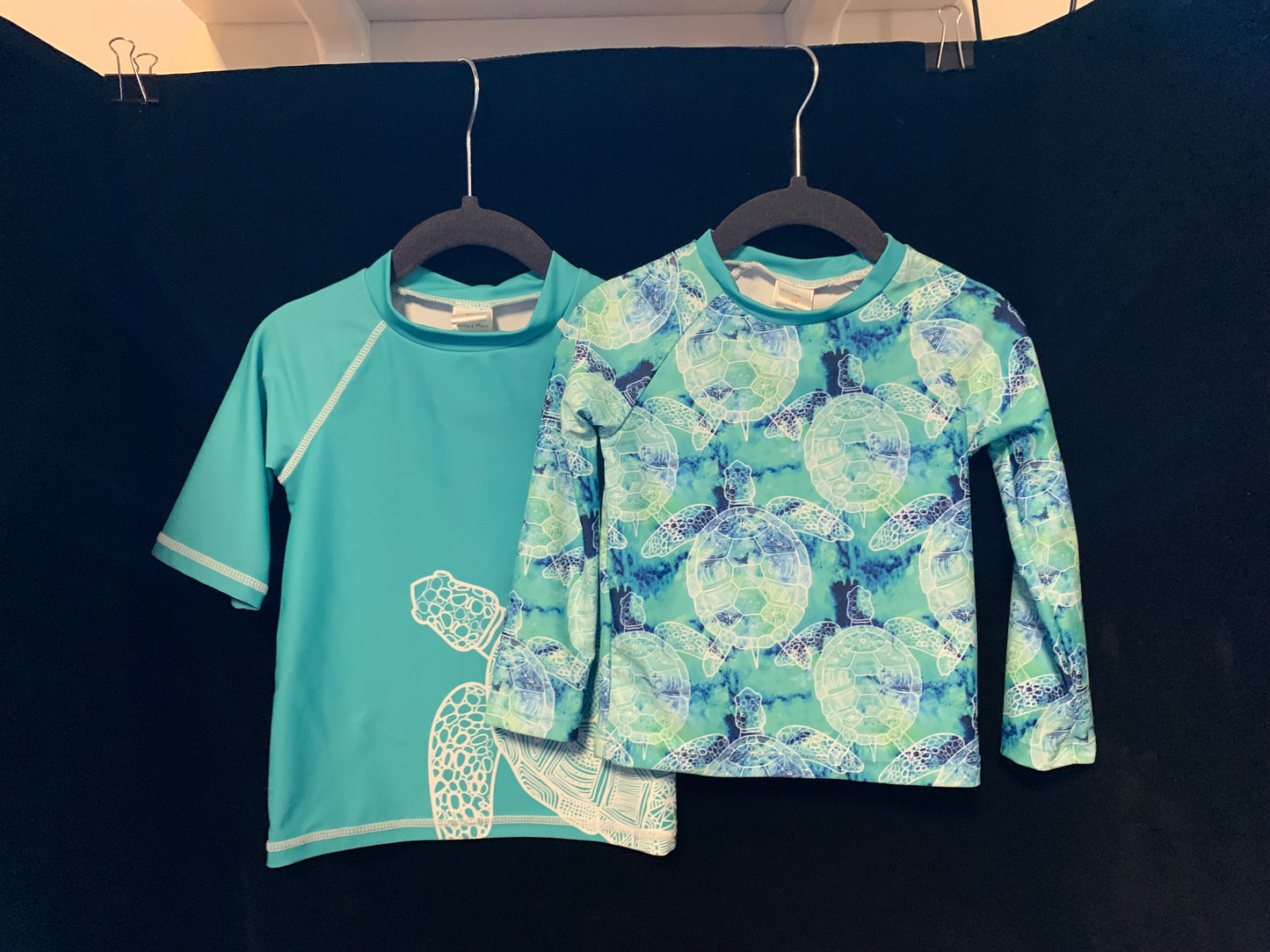 MLL & MM Turquoise Tie Dye Rash Guard Girl Bikini Bottom & Boy Rashguard w/Trunk