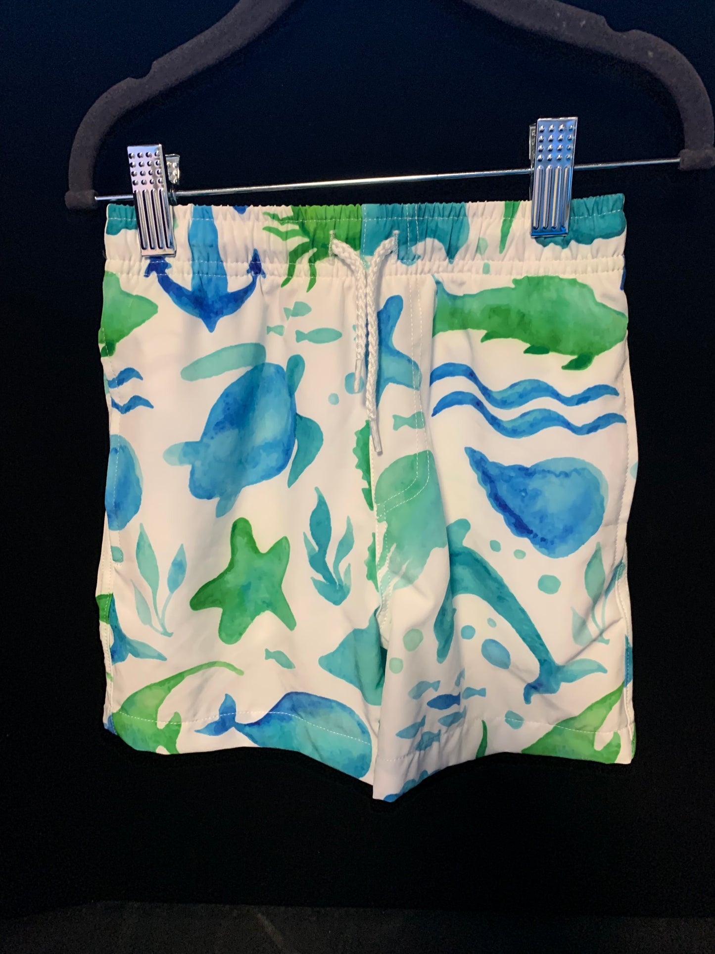 MLL & MM 3 Pcs Blue & Green Watercolor Sea Girls 1 Pcs & Boys Trunk w/ Rash Guard