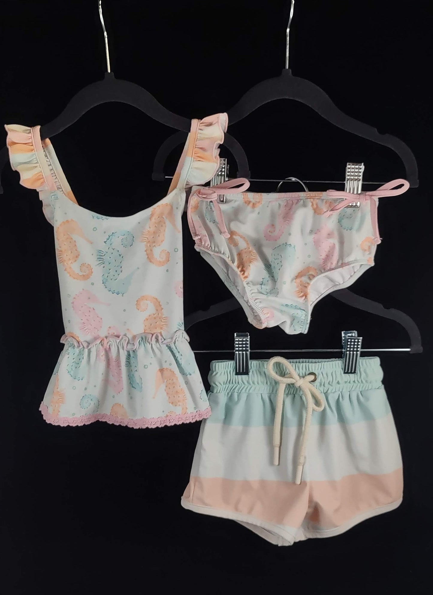 Sweet Honey 4 Pcs Seahorse Girls 2 pcs & 2 pcs Boys Trunks w/Rash Guard