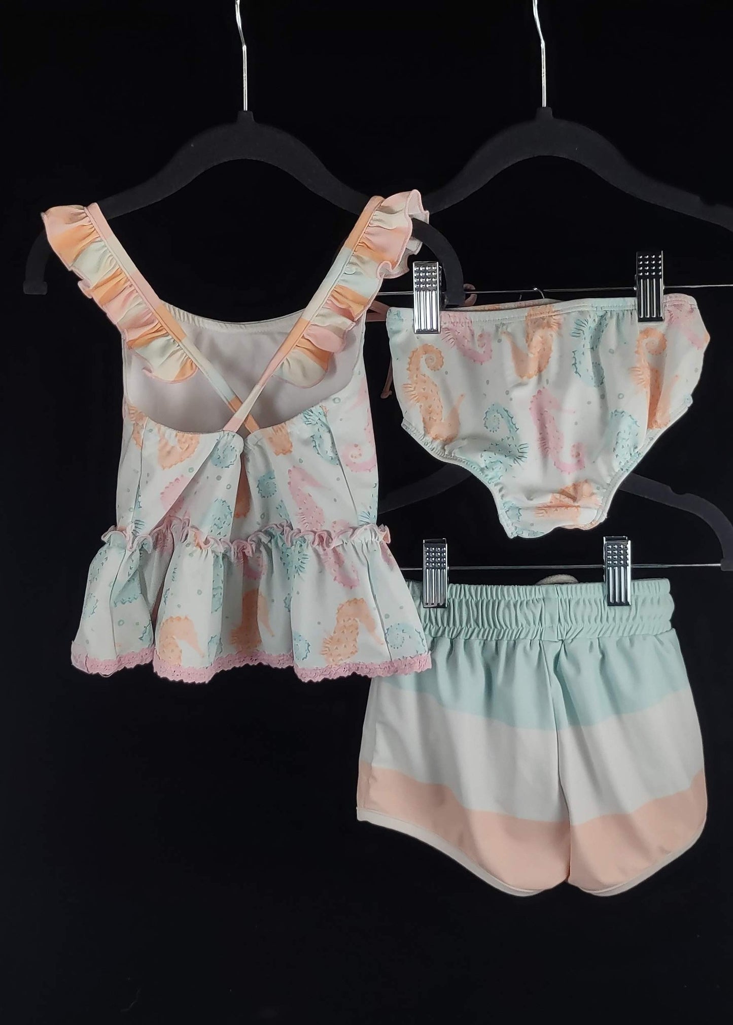 Sweet Honey 4 Pcs Seahorse Girls 2 pcs & 2 pcs Boys Trunks w/Rash Guard