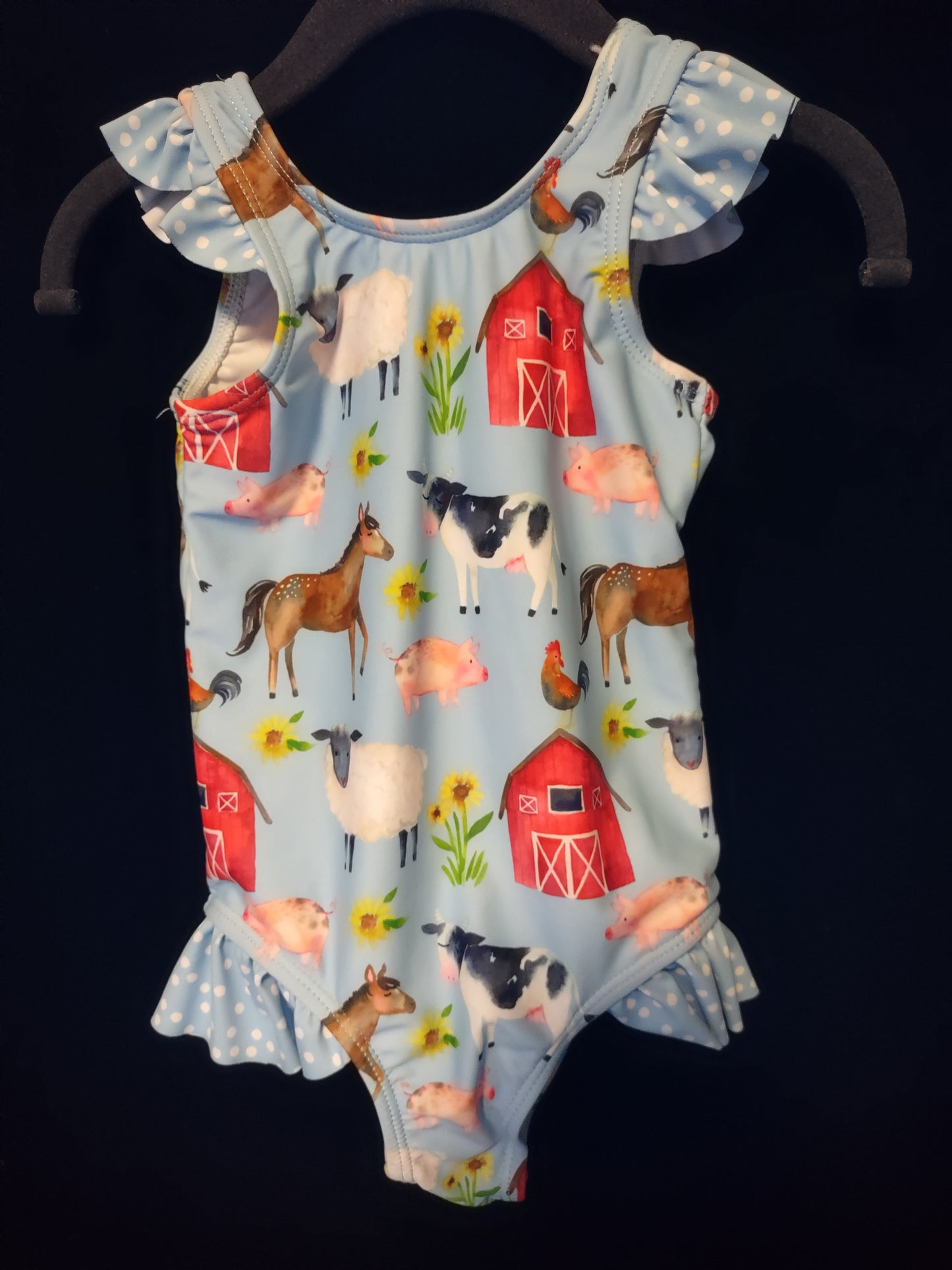 MLL & MM 3 Pcs Farm Fun Barn Girls 1 Pieces & Boys Trunk w/ Rash Guard