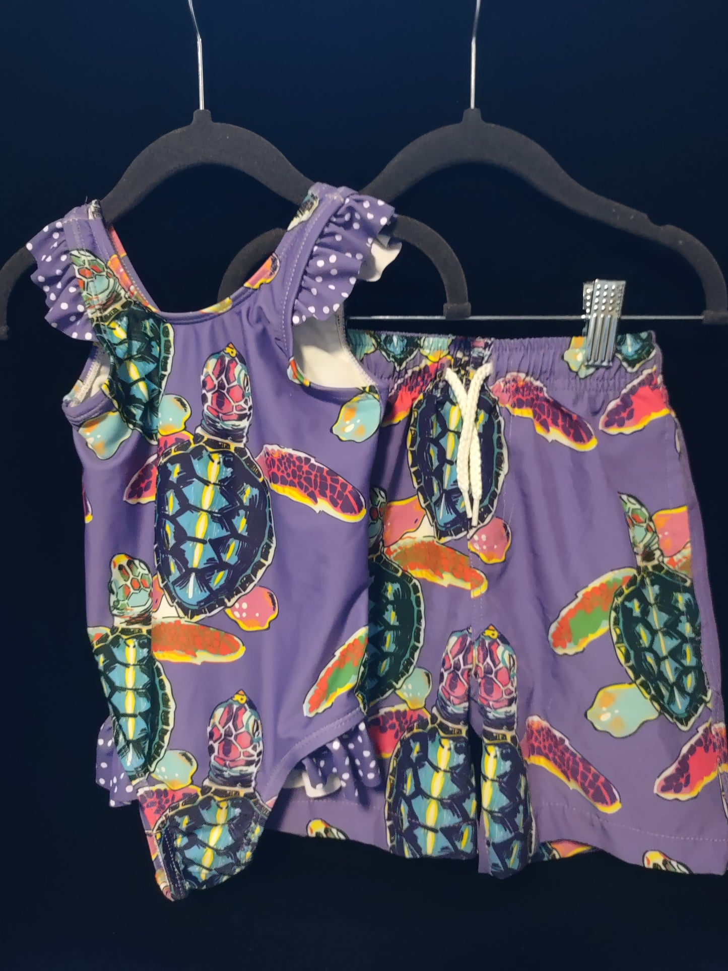 MLL & MM Purple & Turquoise Sea Turtle Ruffled Girls 1 pcs & Boys Trunks