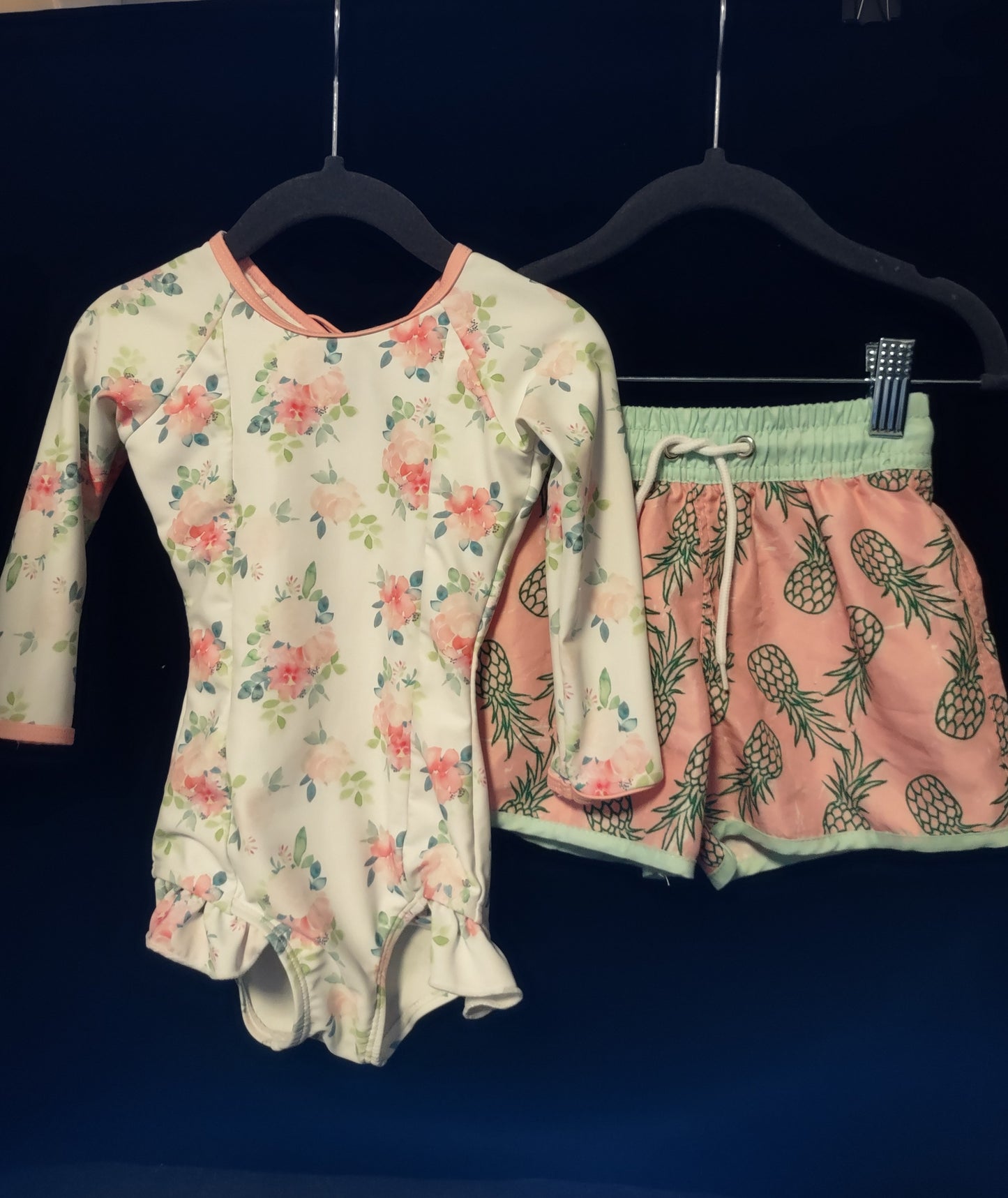 Blueberry Bay Swim Floral Seasons One Piece & Boys Coral Breeze Trunks