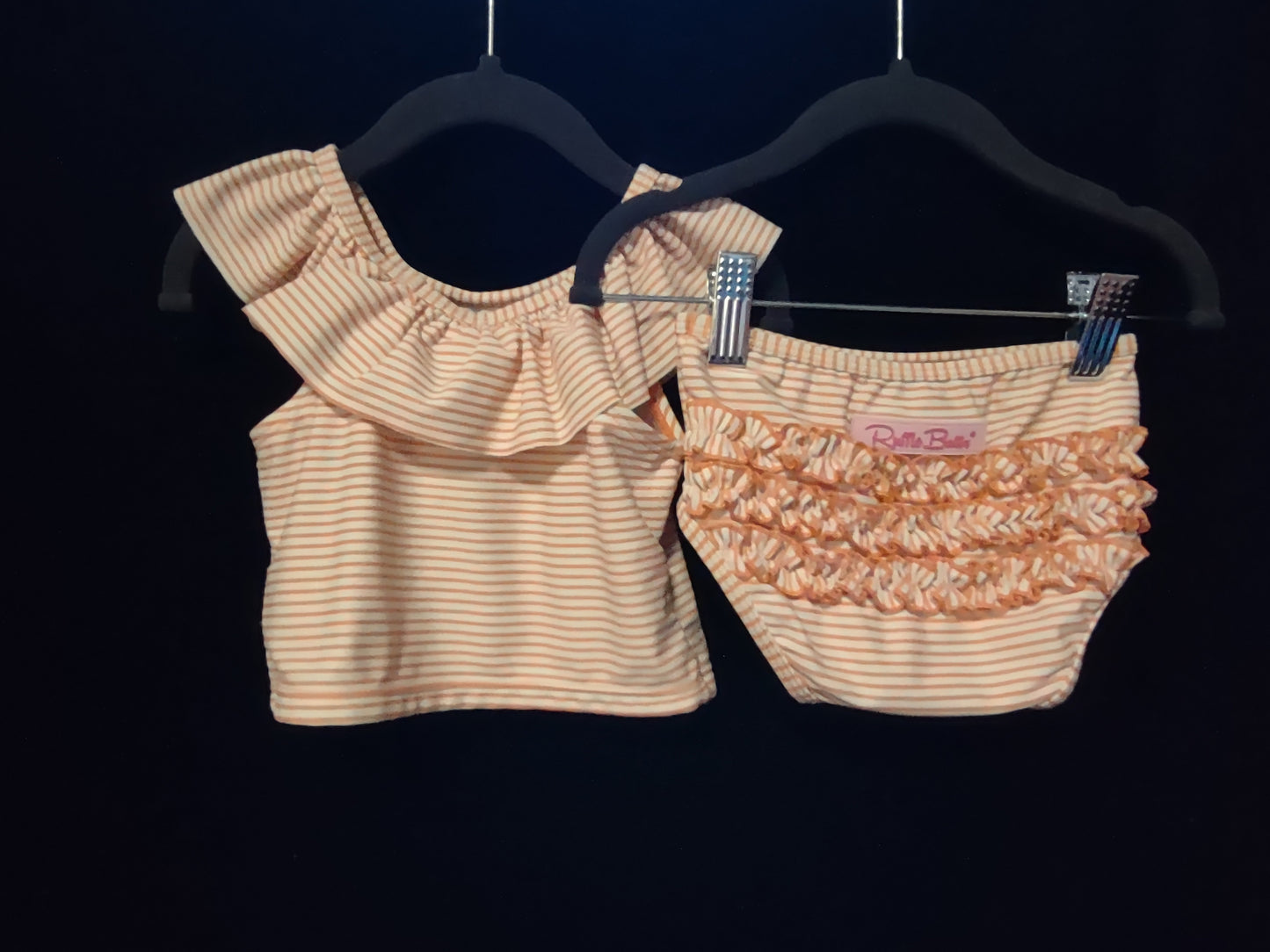 Ruffle Butts Ruffled Top & Bottom Orange & White Stripes