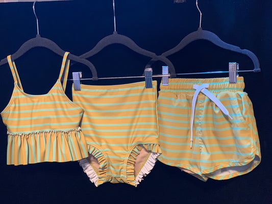 Kortni Jeane Girls 2 pcs Yellow Mint & Boys Yellow Mint Retro Trunk