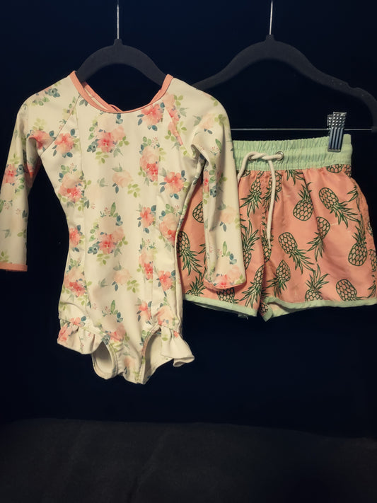 Blueberry Bay Swim Floral Seasons One Piece & Boys Coral Breeze Trunks