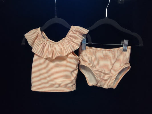Ruffle Butts Ruffled Top & Bottom Orange & White Stripes
