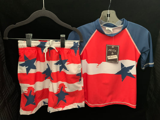Millie Maxx Navy & Red Stars & Stripe Trunk w/Rashguard