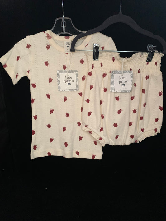 Kate Quinn Strawberry Pointelle Girls Bloomer & Boys Shirt