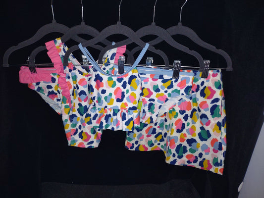 MLL & MM 5 Piece Set White & Navy Technicolor Leopard for Girl & Boy